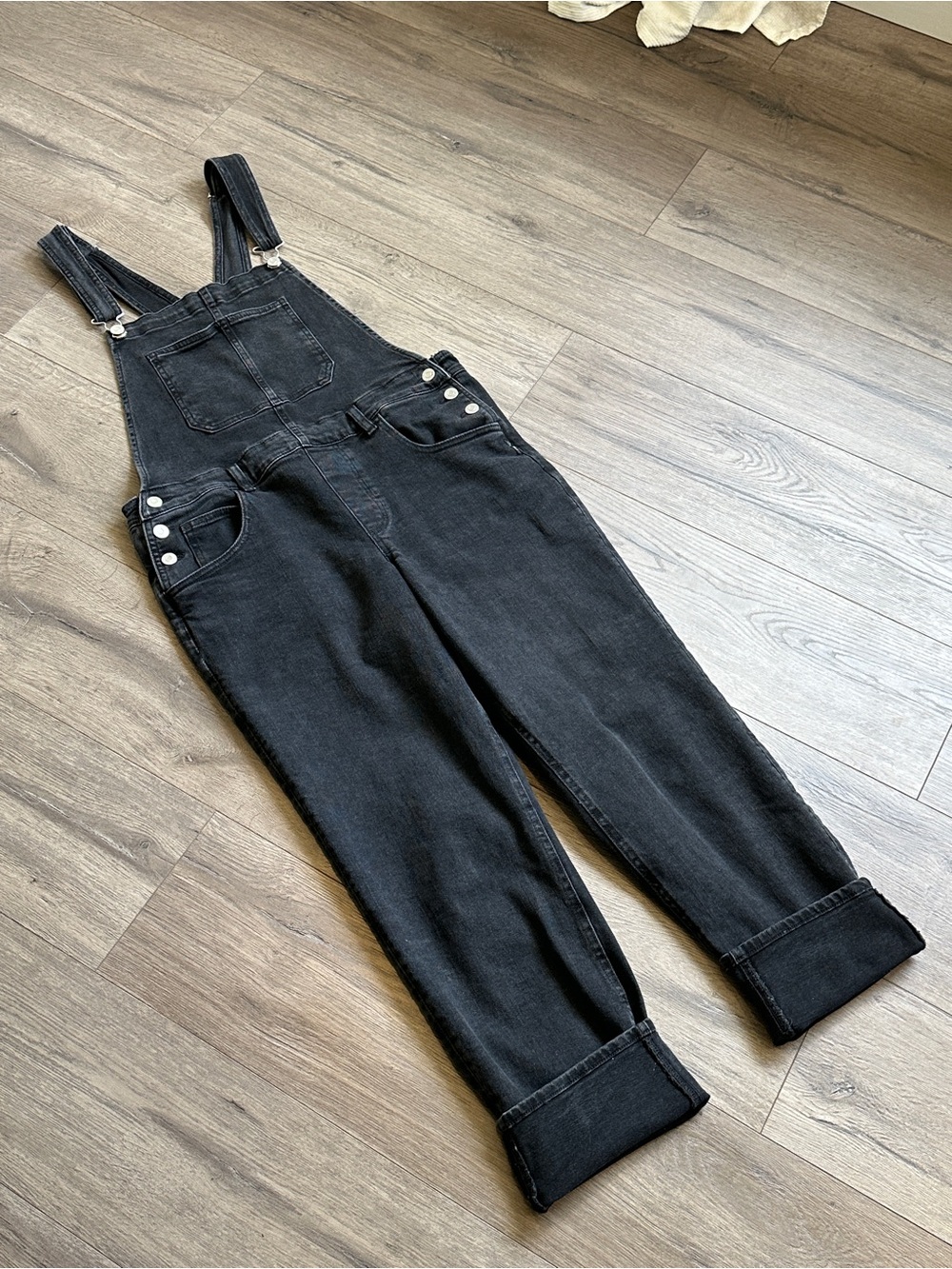 Silver Jeans Black Denim Baggy Fit Straight Leg Overalls